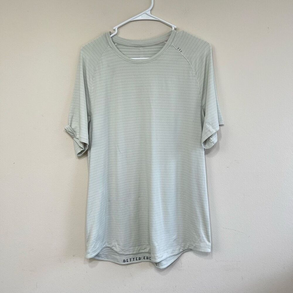 Lululemon Green Striped Short Sleeve Shirt Large Men